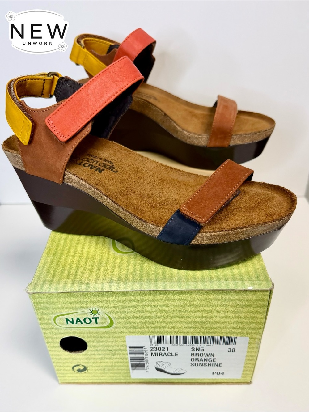 NEW Naot Miracle Brown Orange Sunshine Size EU 38 in Original Box.